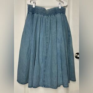 We The Free Denim Skirt Sz L Elastic Waist A-Line Midi Boho Hippie Cottagecore